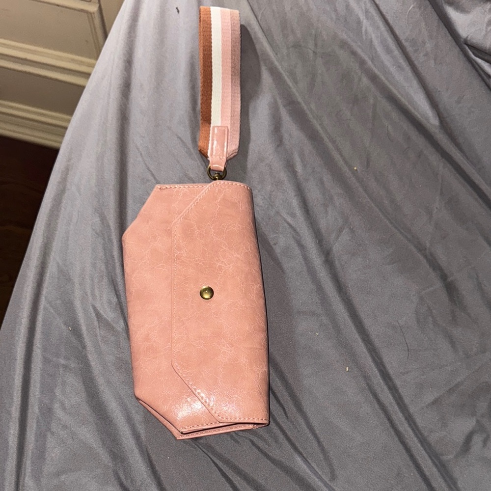 Chic Pink Wristlet with Striped Strap